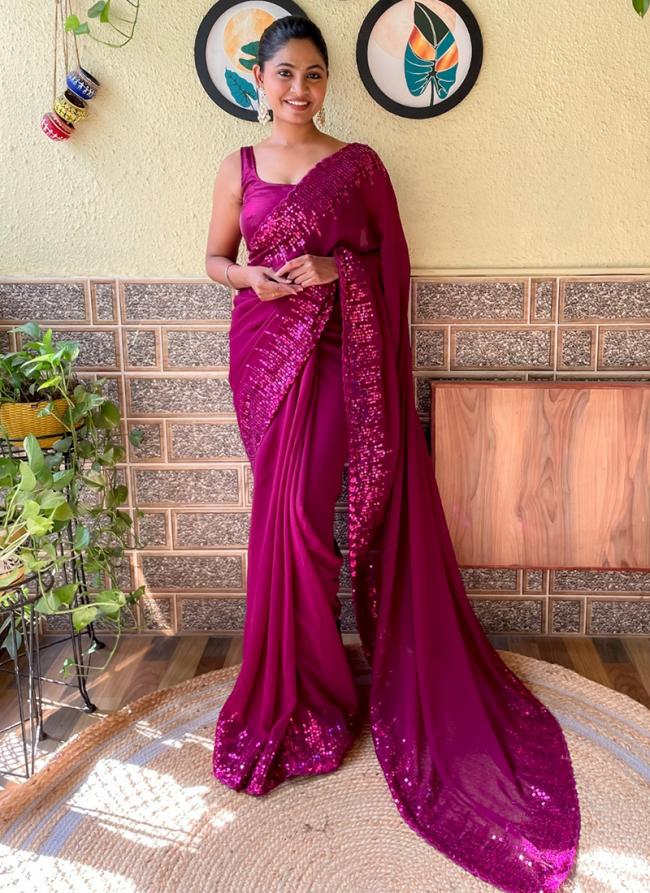 Georgette Rani Pink Party Wear Sequence Work Saree